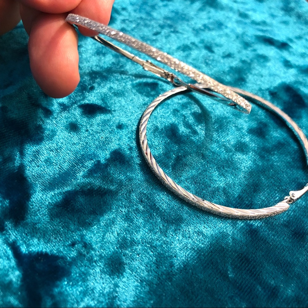 Silver Diamond Color Earring Hoops